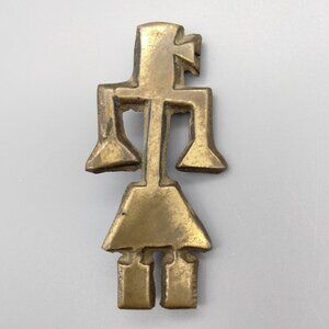 Native American Aztec Figural Dancer Brass Sand Cast Brooch Pin Vintage c 1935